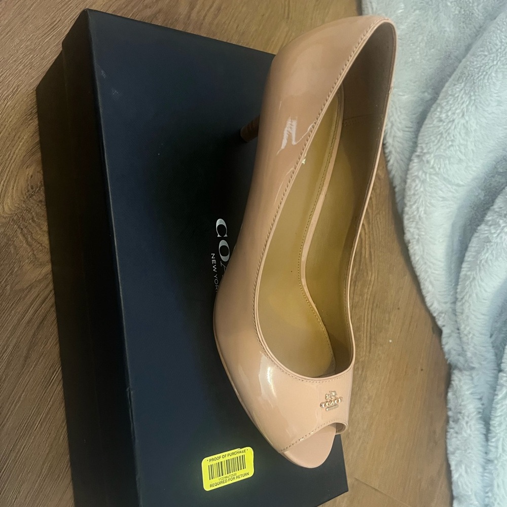 COACH Nude Patent Leather Peep-Toe Pumps